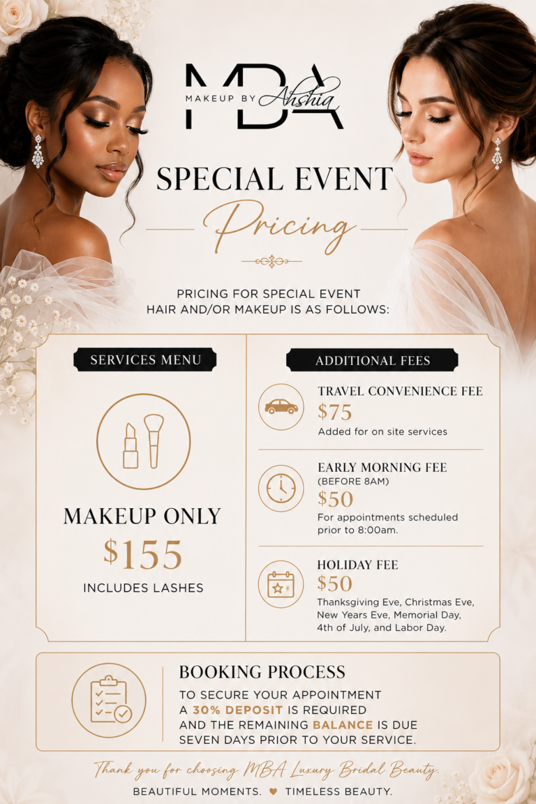 Special event makeup pricing flyer by Makeup by Ashia